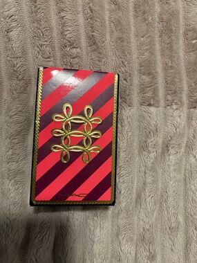 MAC Cosmetics Red and Purple Diagonal Striped Brush Case with Gold Embroidery
